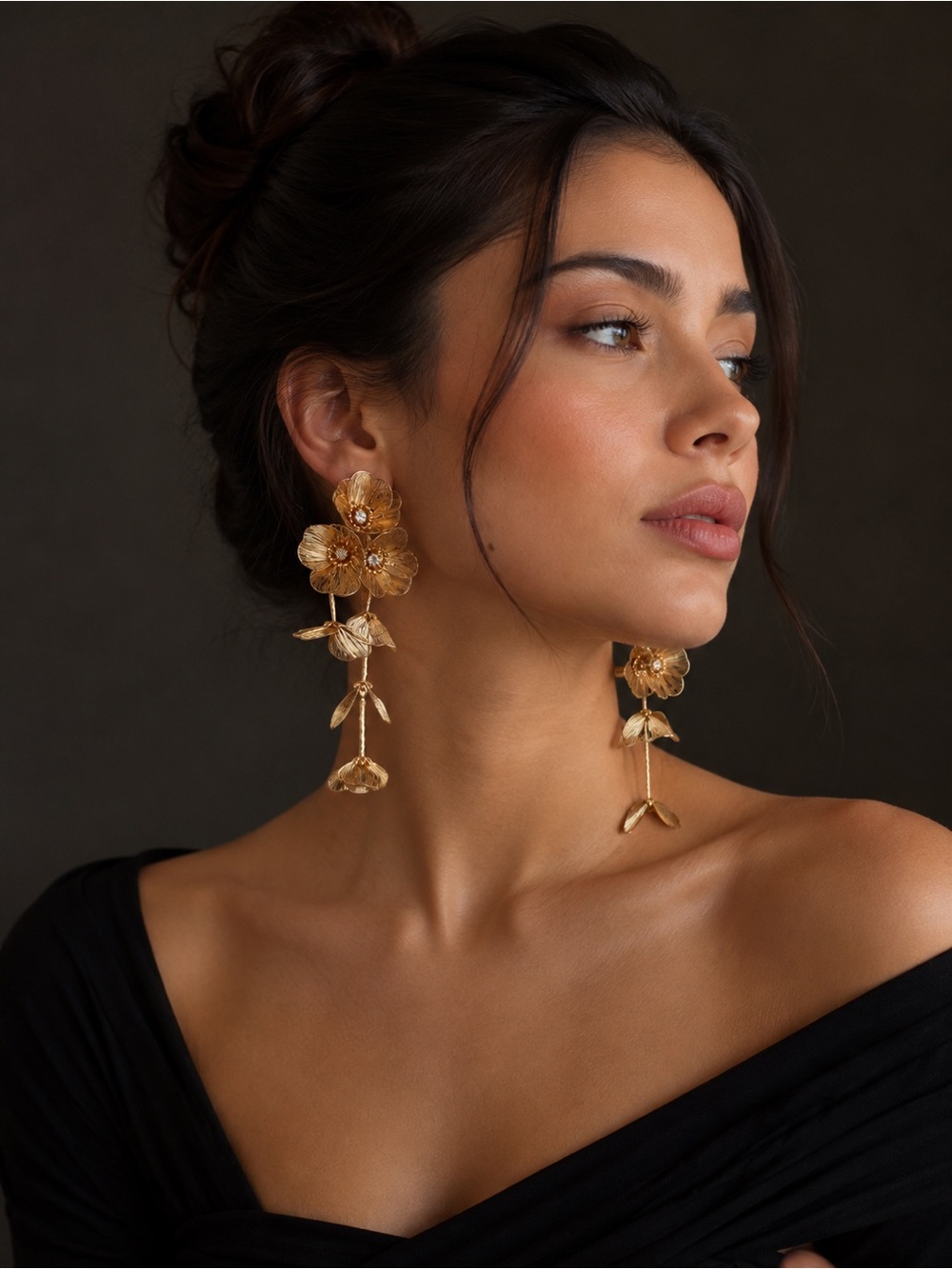 Gold Floral Drop Earrings